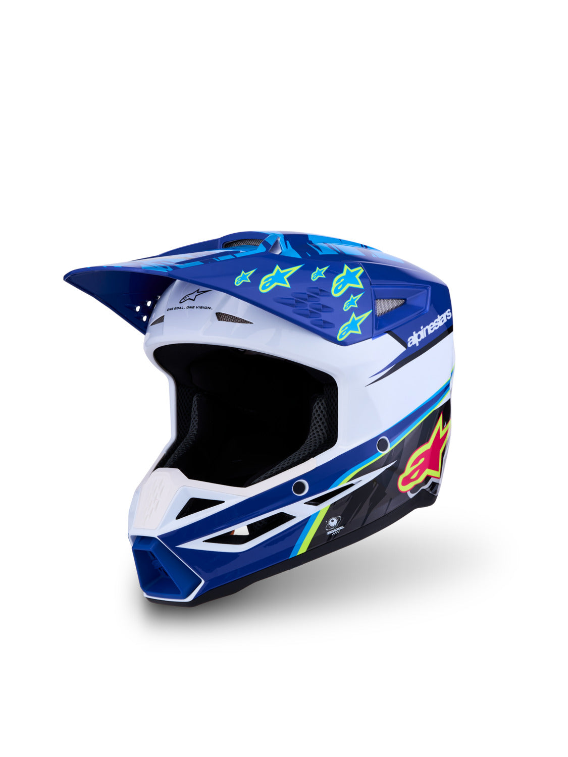 Dětská přilba Alpinestars S-M3 Falcon modrá/bílá/černá/růžová fluo/žlutá fluo