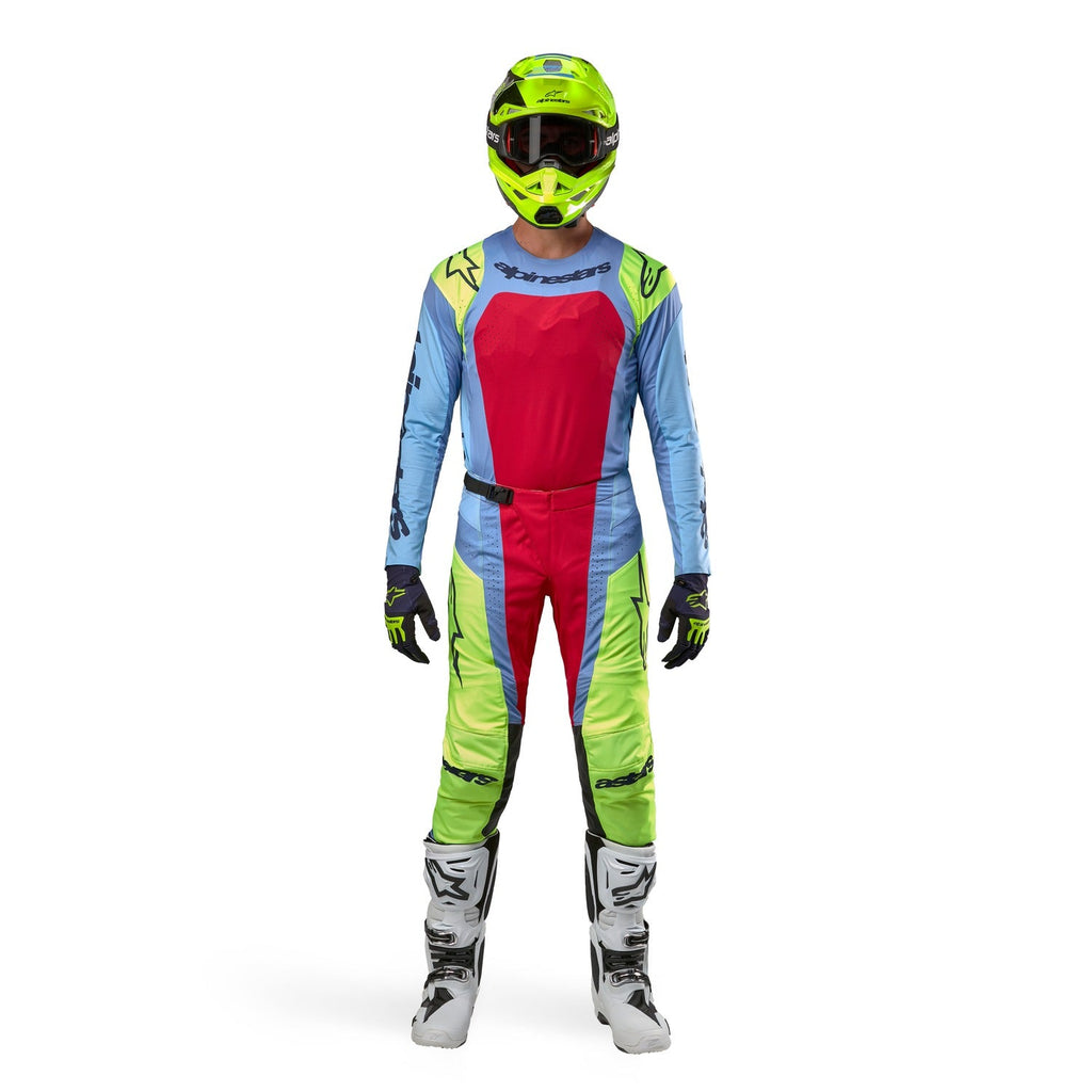 Kalhoty Alpinestars Techstar Ocuri světle modrá/žlutá fluo/červená