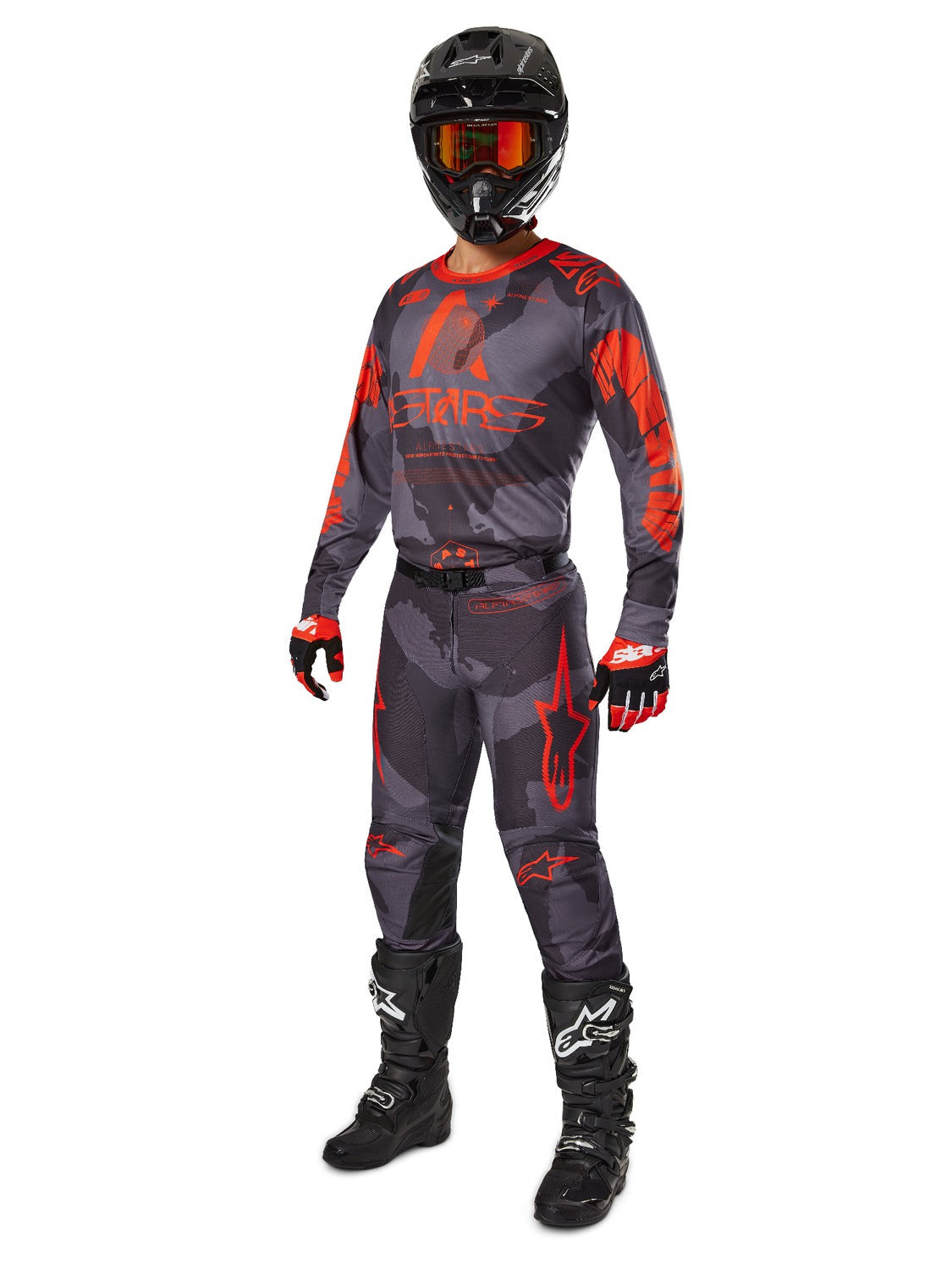 Kalhoty Alpinestars Racer Hollow šedá camo/oranžová fluo