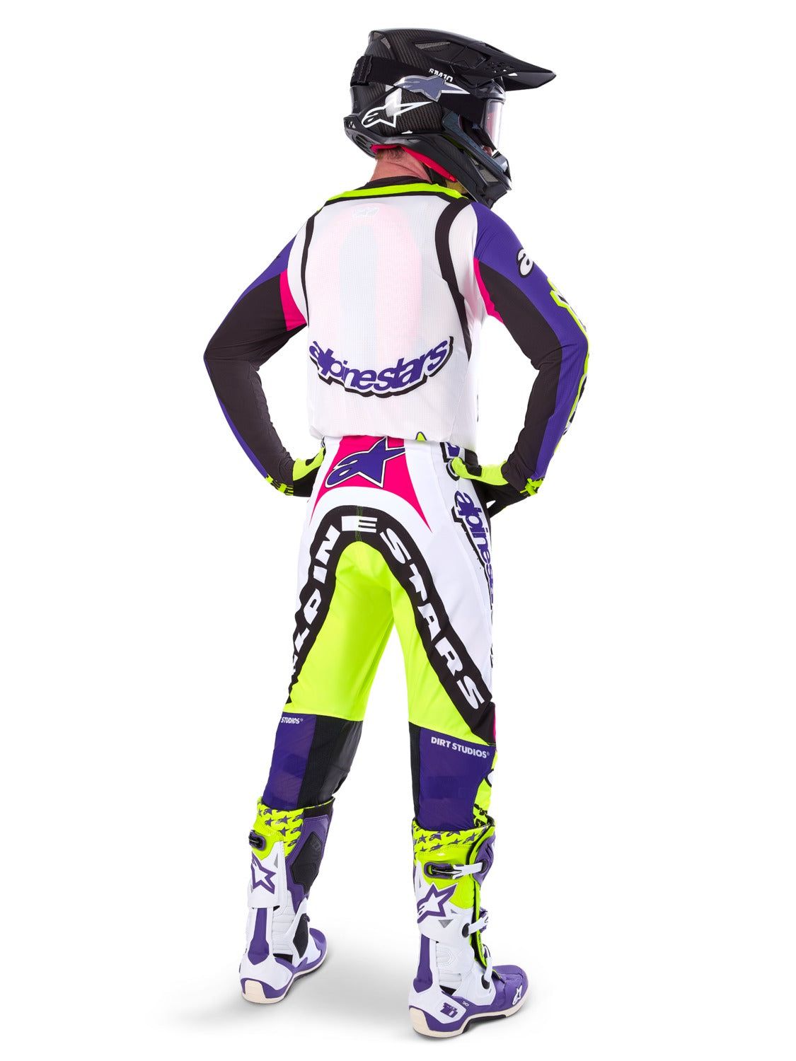 Kalhoty Alpinestars Supertech limitovaná edice Dirt Studios bílá/fialová/růžová/žlutá fluo