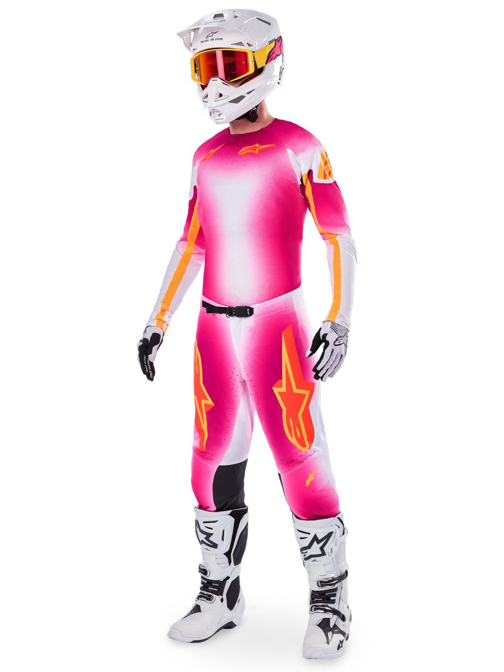 Kalhoty Alpinestars Supertech limitovaná edice MIG růžová fluo/bílá/oranžová