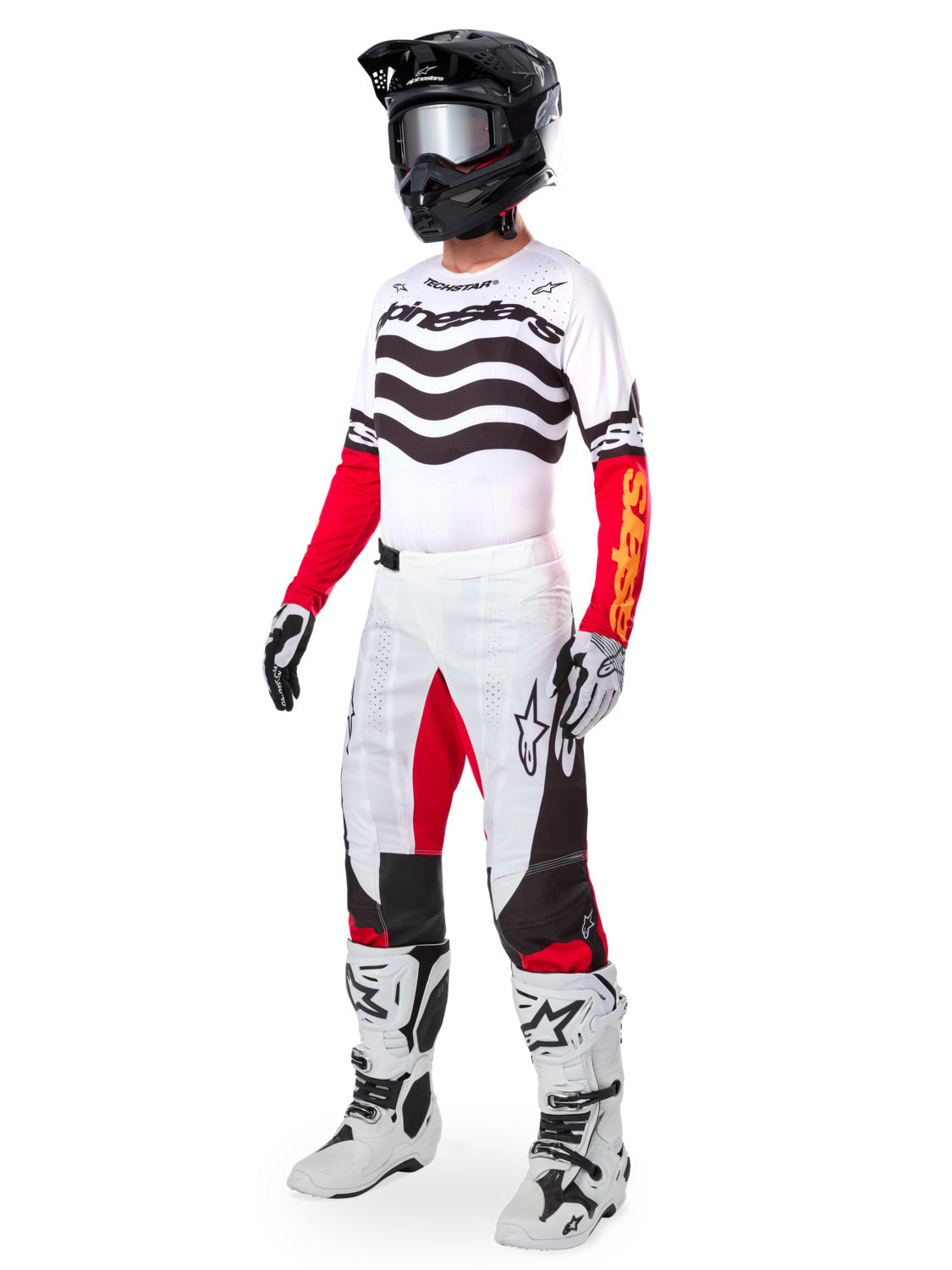 Kalhoty Alpinestars Techstar limitovaná edice Deep černá/bílá/červená fluo/oranžová