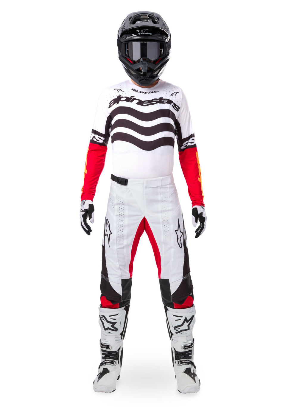 Kalhoty Alpinestars Techstar limitovaná edice Deep černá/bílá/červená fluo/oranžová