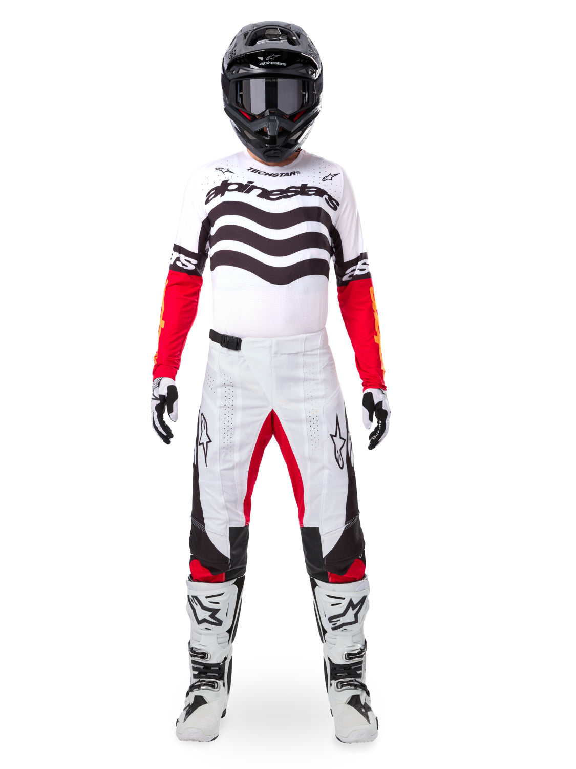 Kalhoty Alpinestars Techstar limitovaná edice Deep černá/bílá/červená fluo/oranžová